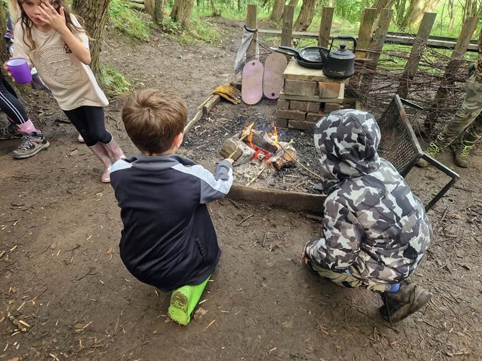 Outdoor learning and teamwork at forest school in Bishop Auckland